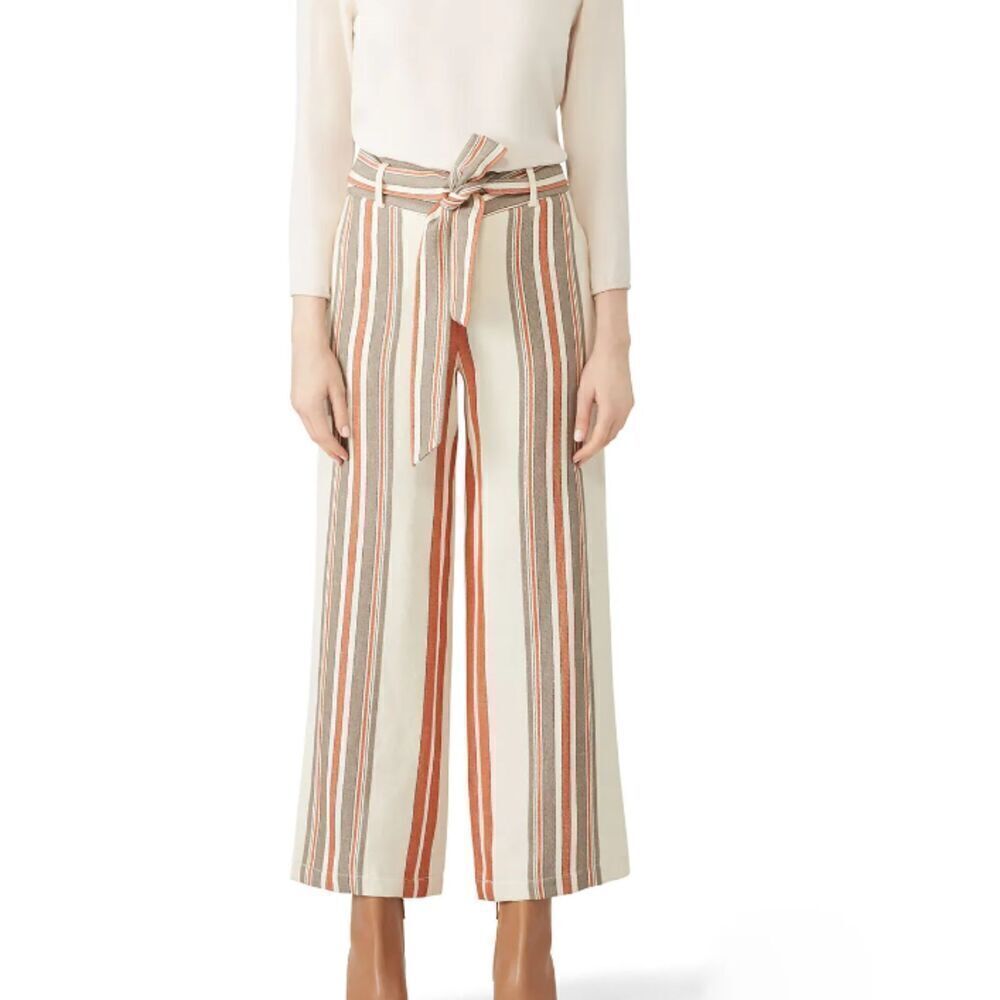 Rebecca Minkoff Linen Blend Molly Striped Wide Leg Pants Cream Brown Rust Size 4